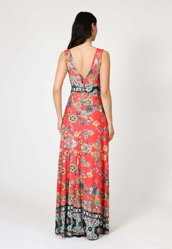 Vestido Vera Coral Estampado Flores Natalia Seguel, percha – diseño chileno de autor, Natalia Seguel