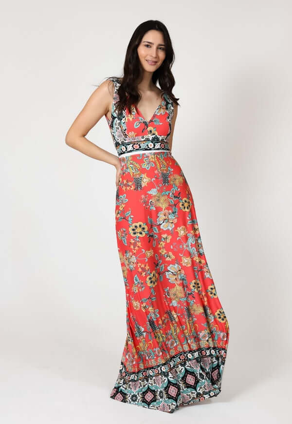 Vestido Vera Coral Estampado Flores Natalia Seguel, espalda (2) – diseño chileno de autor, Natalia Seguel