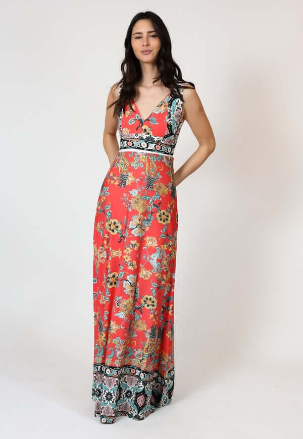 Vestido Vera Coral Estampado Flores Natalia Seguel, detalle de tela (2) – diseño chileno de autor, Natalia Seguel