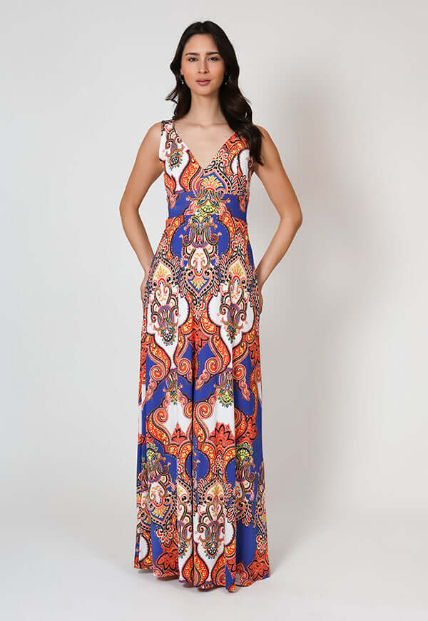 Vestido Vera Azul Naranjo Pasley Natalia Seguel, espalda – diseño chileno de autor, Natalia Seguel