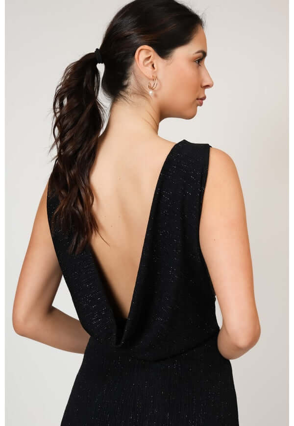 Vestido Drapeado Fiesta Negro Brillos Natalia Seguel lentejuelas, percha (2) – diseño chileno de autor, Natalia Seguel