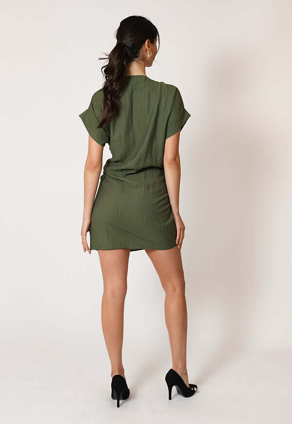 Vestido Josefina Corto Verde Musgo Natalia Seguel, lookbook – diseño chileno de autor, Natalia Seguel