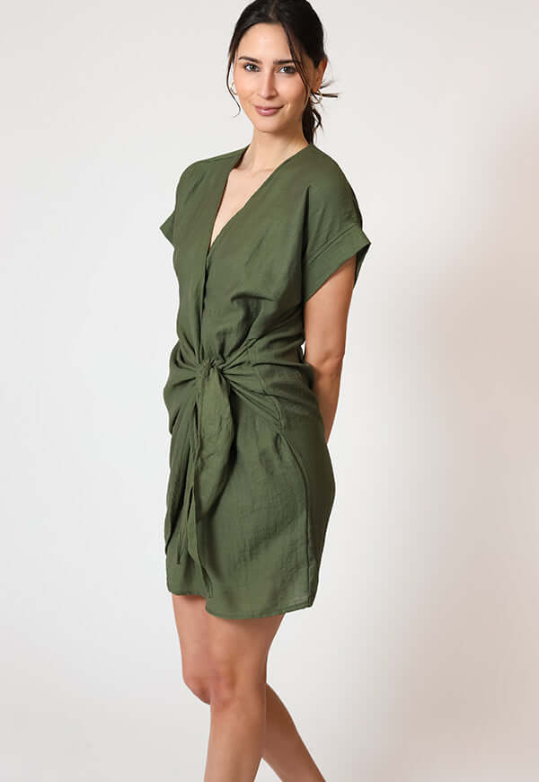 Vestido Josefina Corto Verde Musgo Natalia Seguel, lookbook (2) – diseño chileno de autor, Natalia Seguel