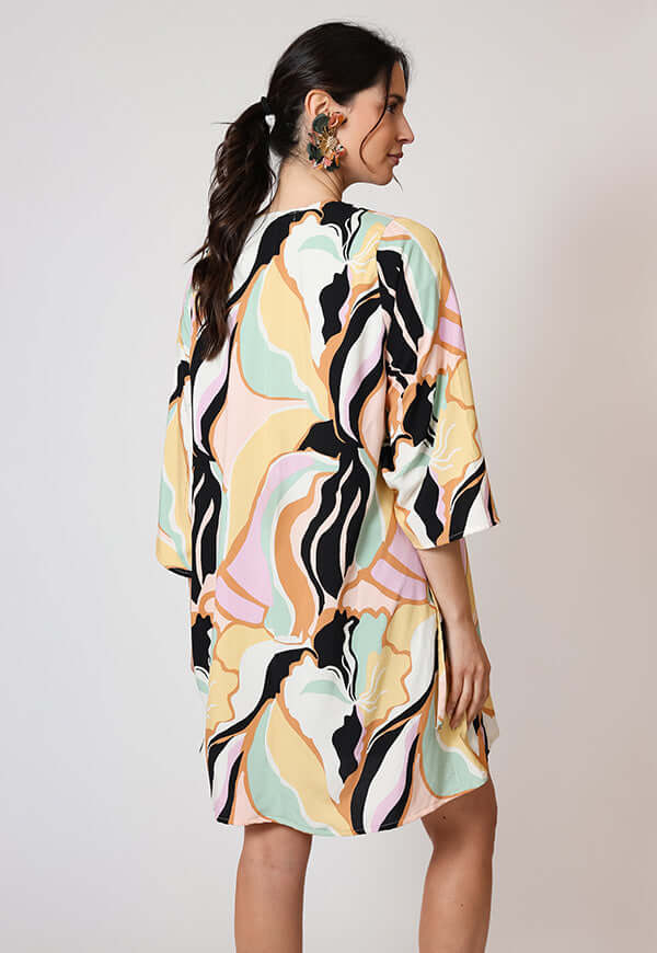 Kimono Corto Hojas Colores Pastel Natalia Seguel, lookbook (2) – diseño chileno de autor, Natalia Seguel