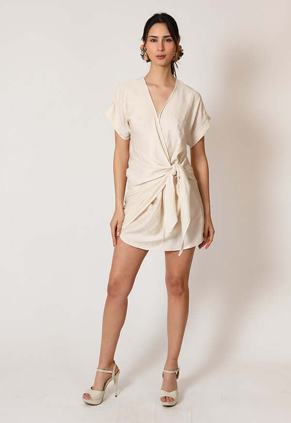 Vestido Josefina Lino Crudo - Diseño Chileno | Natalia Seguel, frente – diseño chileno de autor, Natalia Seguel