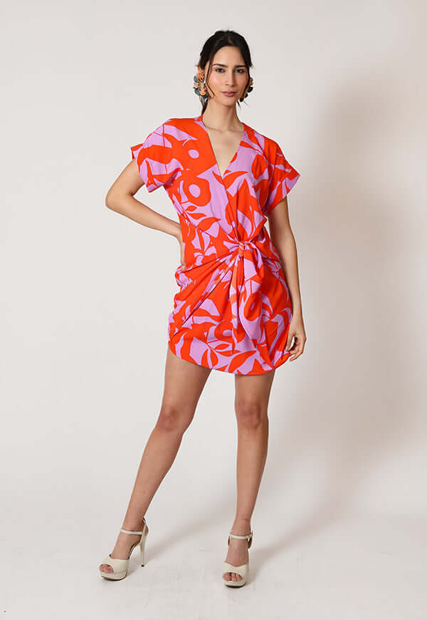 Vestido Josefina Hojas Naranjas - Diseño Chileno | Natalia Seguel, frente – diseño chileno de autor, Natalia Seguel