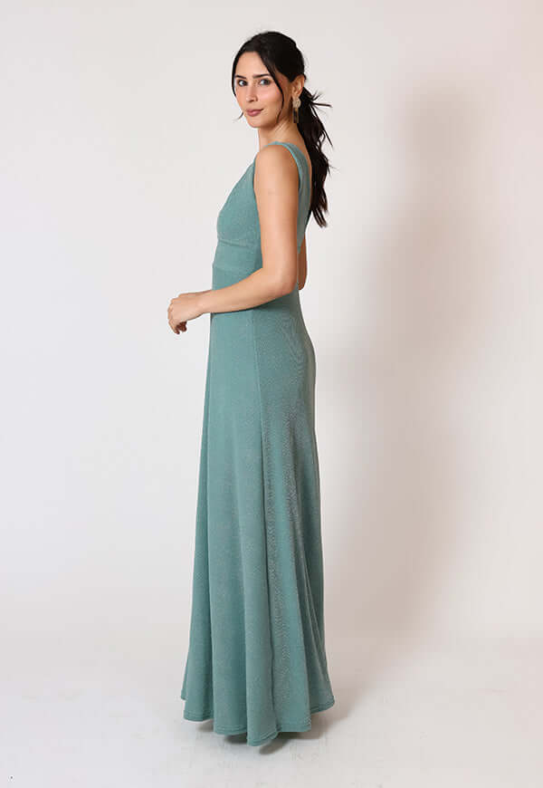 Vestido Vera Fiesta Verde Agua Brillos Natalia Seguel lentejuelas, percha – diseño chileno de autor, Natalia Seguel