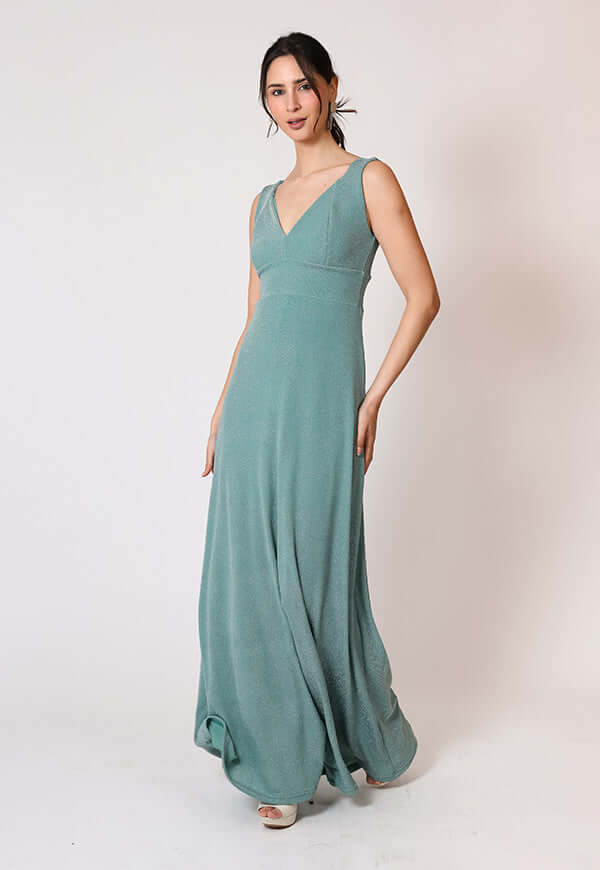 Vestido Vera Fiesta Verde Agua Brillos Natalia Seguel lentejuelas, espalda (2) – diseño chileno de autor, Natalia Seguel