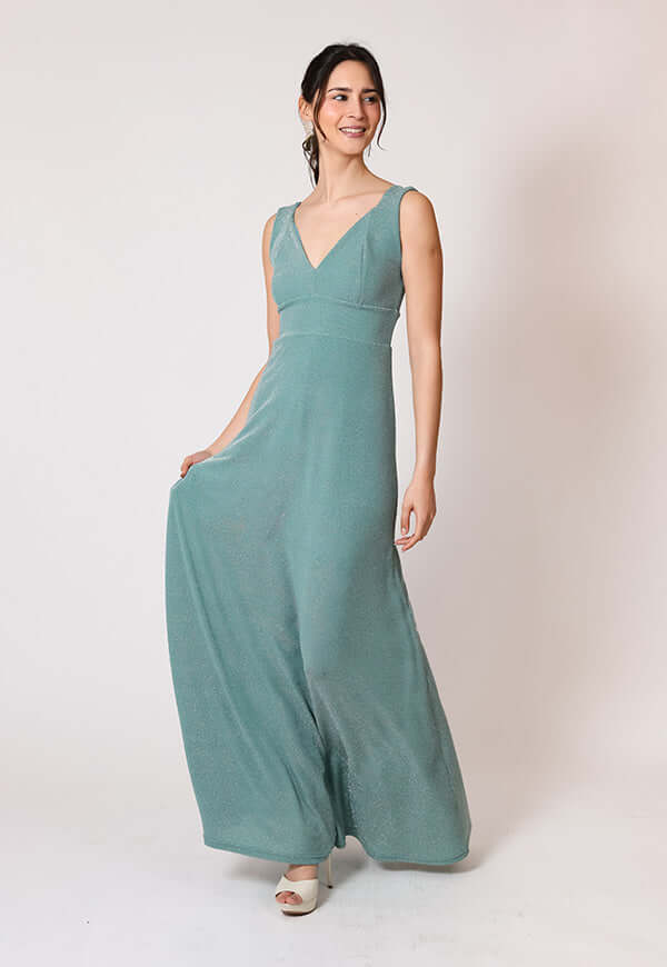 Vestido Vera Fiesta Verde Agua Brillos Natalia Seguel lentejuelas, detalle de tela (2) – diseño chileno de autor, Natalia Seguel