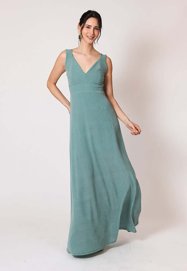 Vestido Vera Fiesta Verde Agua Brillos Natalia Seguel lentejuelas, frente (2) – diseño chileno de autor, Natalia Seguel