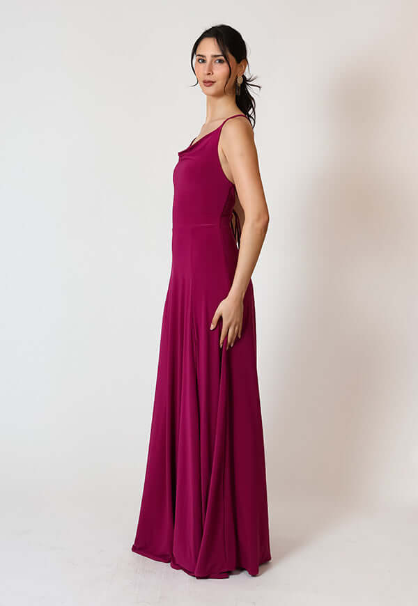 Vestido Zara Drapeado Tajo Magenta Natalia Seguel, percha – diseño chileno de autor, Natalia Seguel