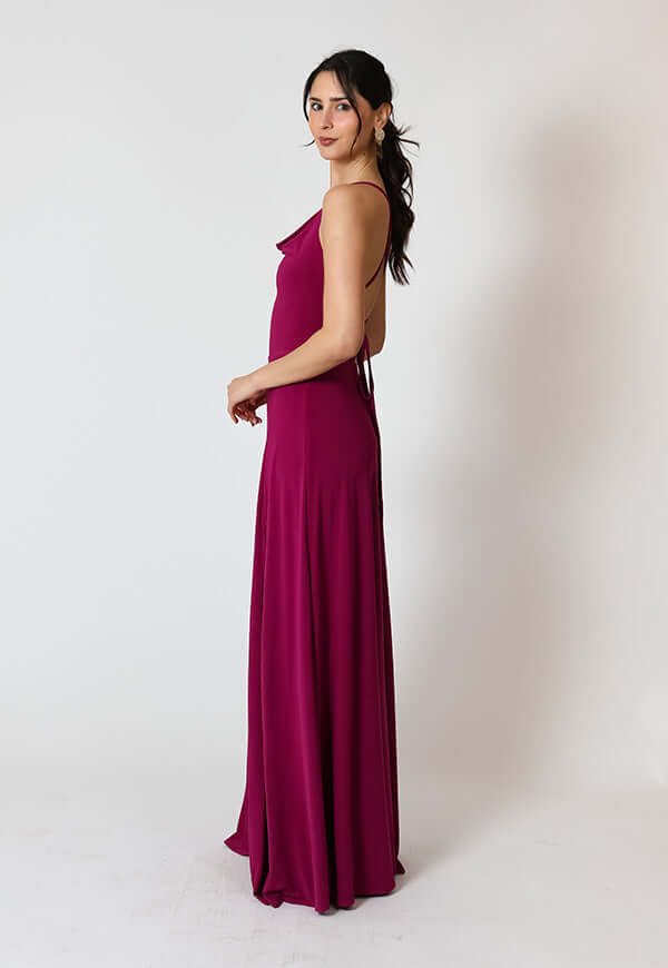 Vestido Zara Drapeado Tajo Magenta Natalia Seguel, lookbook – diseño chileno de autor, Natalia Seguel