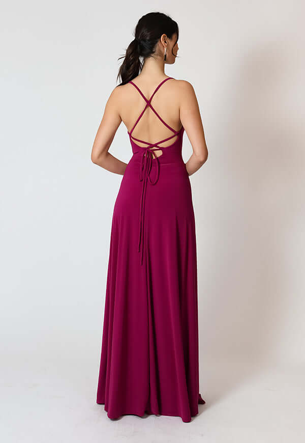 Vestido Zara Drapeado Tajo Magenta Natalia Seguel, frente – diseño chileno de autor, Natalia Seguel