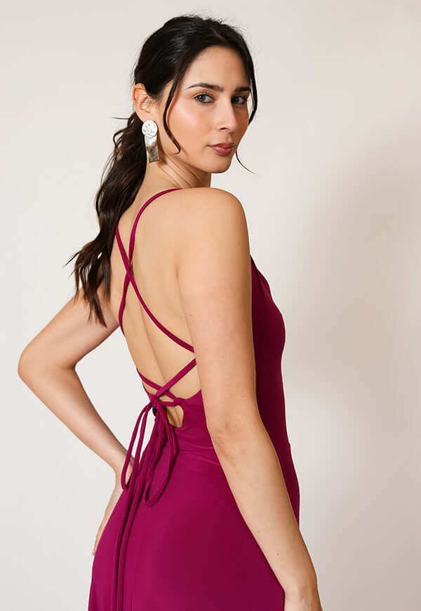 Vestido Zara Drapeado Tajo Magenta Natalia Seguel, detalle de tela (2) – diseño chileno de autor, Natalia Seguel