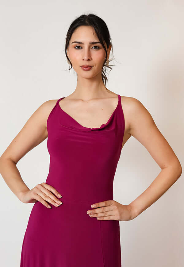 Vestido Zara Drapeado Tajo Magenta Natalia Seguel, percha (2) – diseño chileno de autor, Natalia Seguel