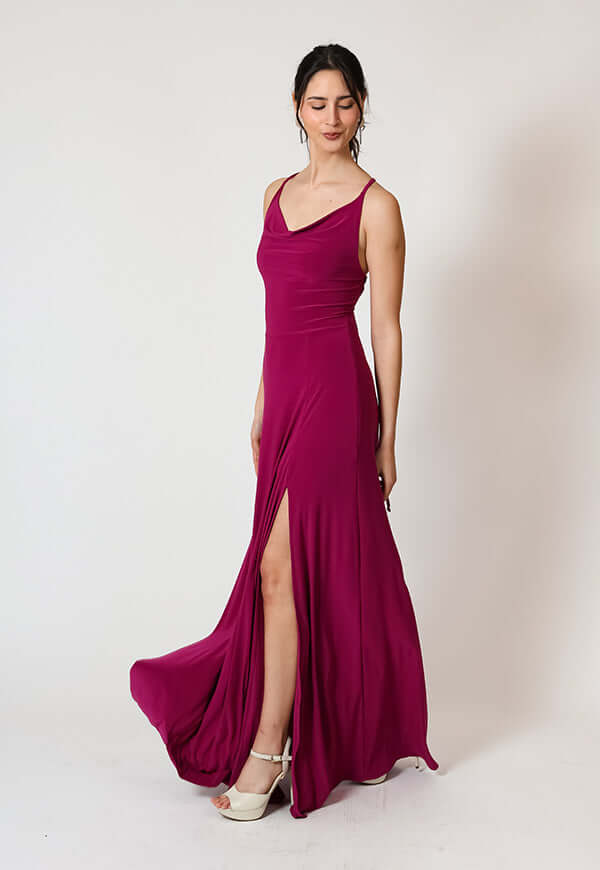 Vestido Zara Drapeado Tajo Magenta Natalia Seguel, percha (3) – diseño chileno de autor, Natalia Seguel