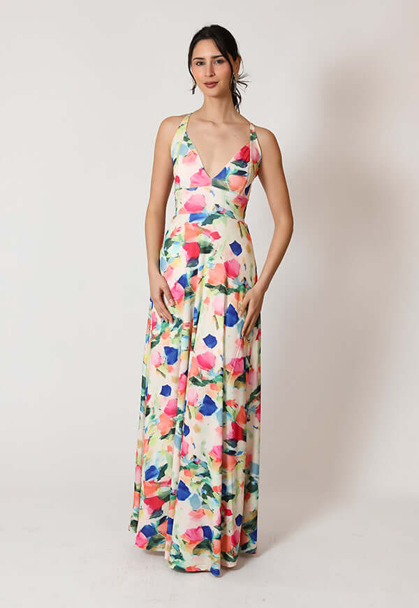 Vestido Zara Blanco Flores Colores Natalia Seguel estampado flores, lateral – diseño chileno de autor, Natalia Seguel