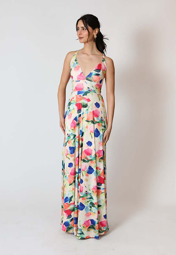 Vestido Zara Blanco Flores Colores Natalia Seguel estampado flores, espalda – diseño chileno de autor, Natalia Seguel