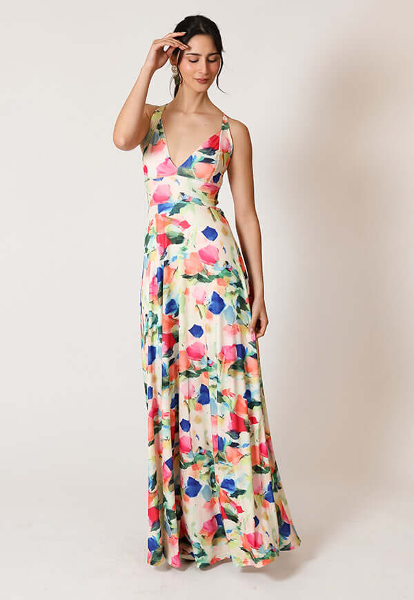 Vestido Zara Blanco Flores Colores - Diseño Chileno | Natalia Seguel estampado flores, frente