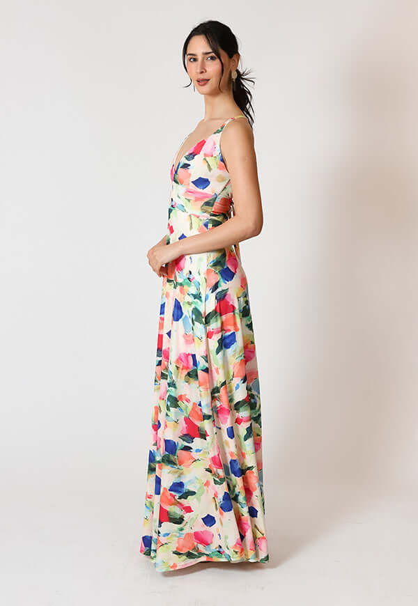 Vestido Zara Blanco Flores Colores Natalia Seguel estampado flores, percha – diseño chileno de autor, Natalia Seguel