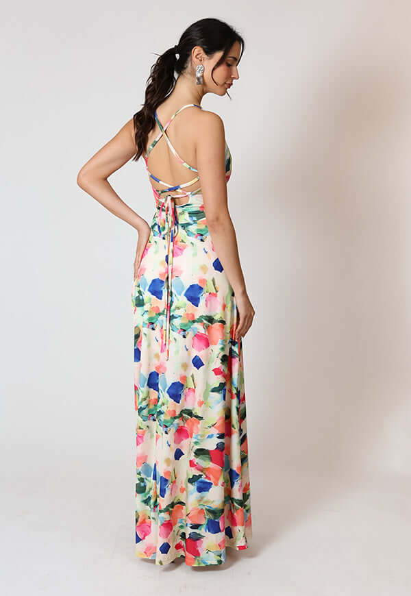 Vestido Zara Blanco Flores Colores Natalia Seguel estampado flores, lateral (2) – diseño chileno de autor, Natalia Seguel