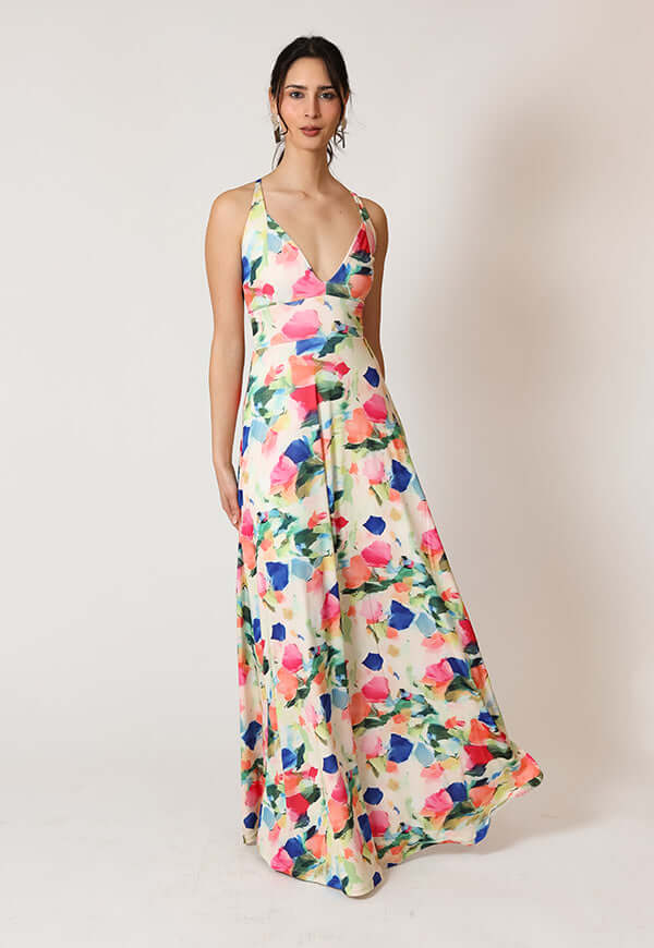 Vestido Zara Blanco Flores Colores Natalia Seguel estampado flores, percha (2) – diseño chileno de autor, Natalia Seguel