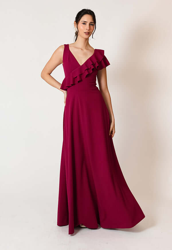 Vestido Julianna Magenta Vuelos Natalia Seguel, espalda – diseño chileno de autor, Natalia Seguel