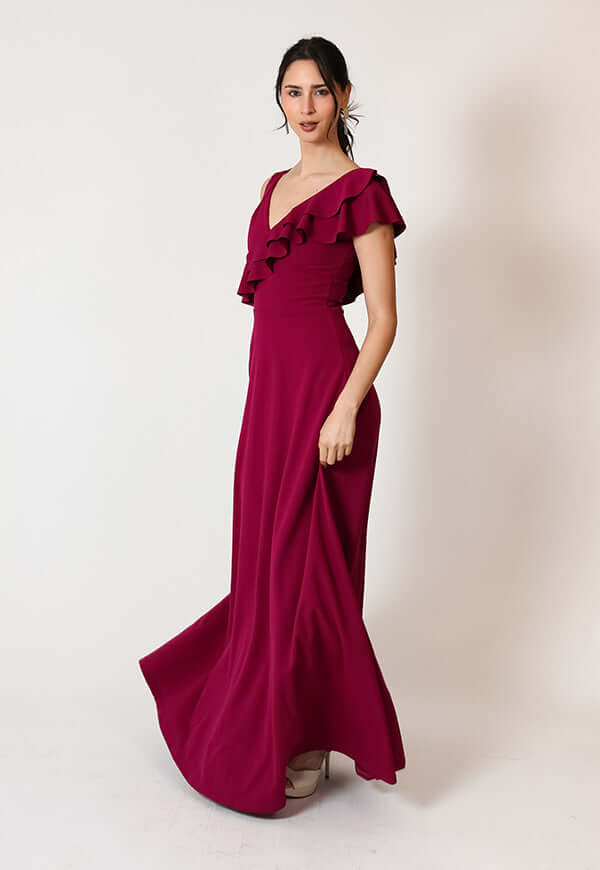 Vestido Julianna Magenta Vuelos | Natalia Seguel, frente – diseño chileno de autor, Natalia Seguel