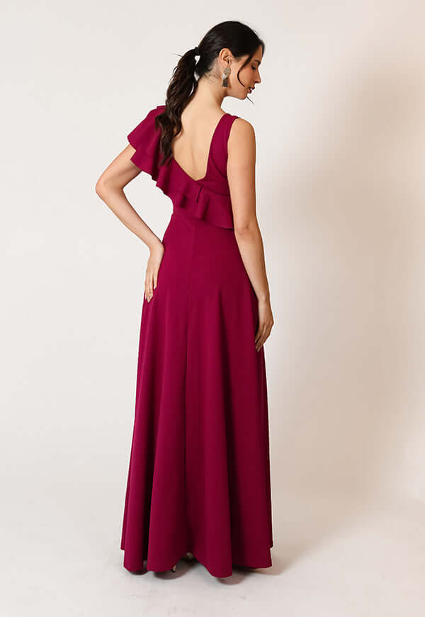 Vestido Julianna Magenta Vuelos Natalia Seguel, frente – diseño chileno de autor, Natalia Seguel