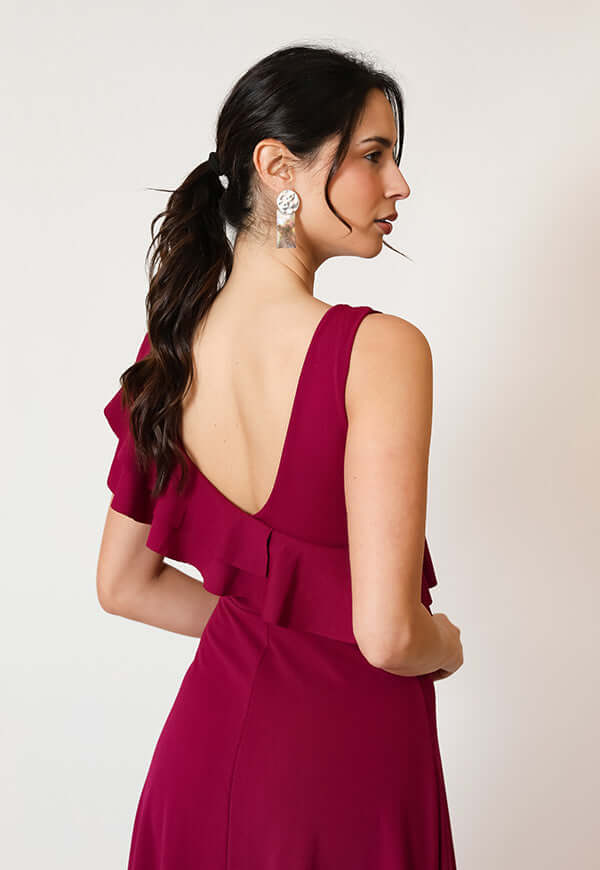 Vestido Julianna Magenta Vuelos Natalia Seguel, espalda (2) – diseño chileno de autor, Natalia Seguel