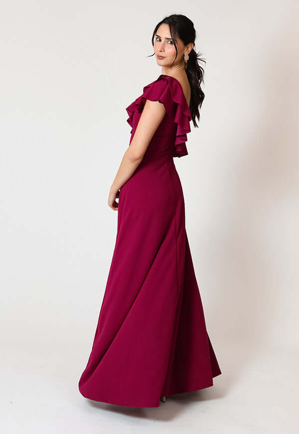 Vestido Julianna Magenta Vuelos Natalia Seguel, lateral (3) – diseño chileno de autor, Natalia Seguel