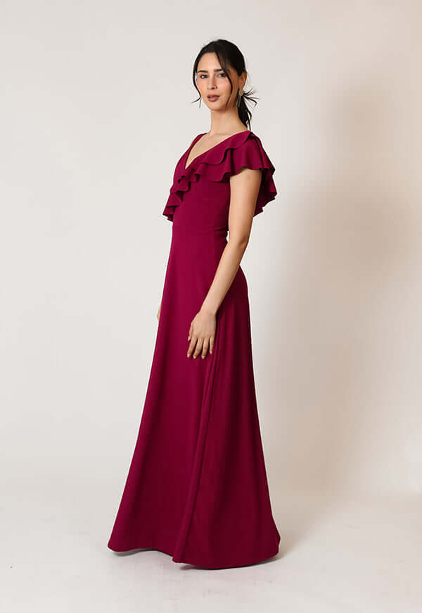 Vestido Julianna Magenta Vuelos Natalia Seguel, espalda (3) – diseño chileno de autor, Natalia Seguel