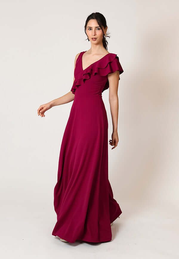 Vestido Julianna Magenta Vuelos Natalia Seguel, percha (3) – diseño chileno de autor, Natalia Seguel