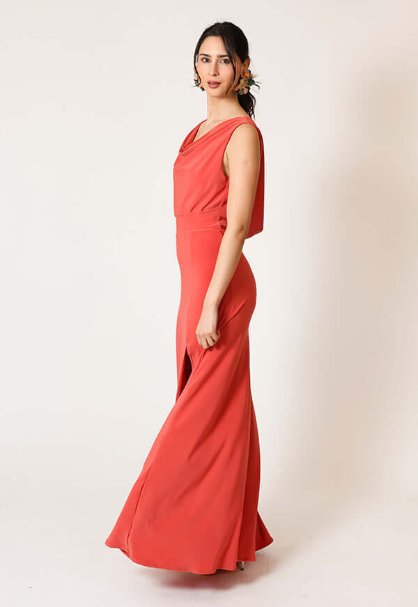 Vestido Drapeado Tajo Coral Natalia Seguel, lookbook (2) – diseño chileno de autor, Natalia Seguel