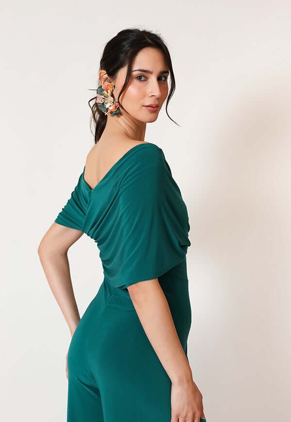 Enterito Suri Verde Botella Natalia Seguel, detalle de tela (2) – diseño chileno de autor, Natalia Seguel