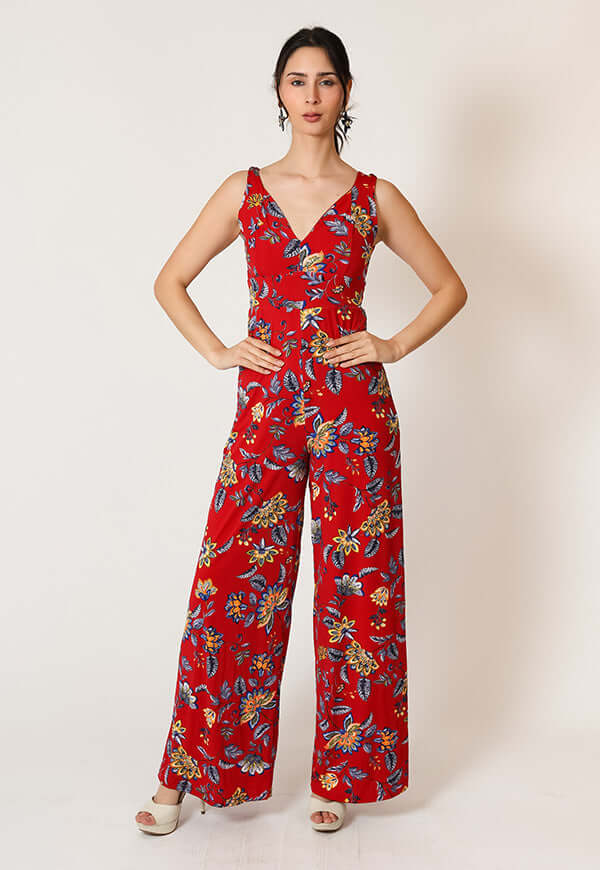 Enterito Vera Rojo Flores | Natalia Seguel estampado flores, frente – diseño chileno de autor, Natalia Seguel