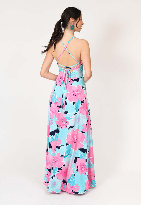 Vestido Zara Drapeado Tajo Turquesa Flores Natalia Seguel 1 estampado flores, lookbook – diseño chileno de autor, Natalia Seguel