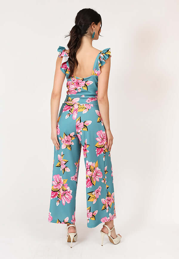 Enterito Mercedes Turquesa Flores Natalia Seguel estampado flores, percha – diseño chileno de autor, Natalia Seguel