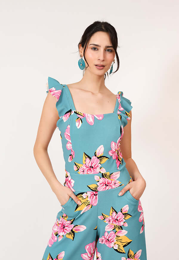 Enterito Mercedes Turquesa Flores Natalia Seguel estampado flores, lookbook – diseño chileno de autor, Natalia Seguel