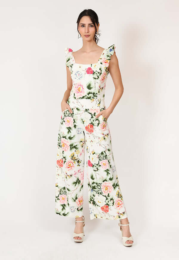 Enterito Mercedes Blanco Flores - Diseño Chileno | Natalia Seguel estampado flores, frente