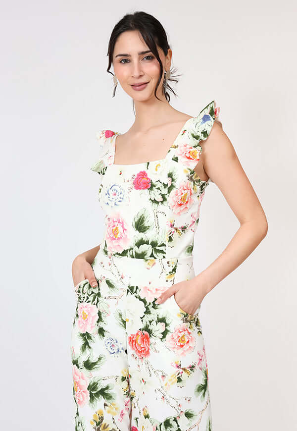 Enterito Mercedes Blanco Flores Natalia Seguel estampado flores, lateral (2) – diseño chileno de autor, Natalia Seguel