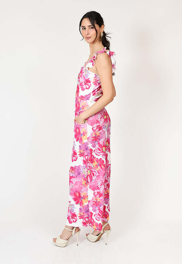 Enterito Mercedes Rosa Flores Natalia Seguel estampado flores, detalle de tela – diseño chileno de autor, Natalia Seguel