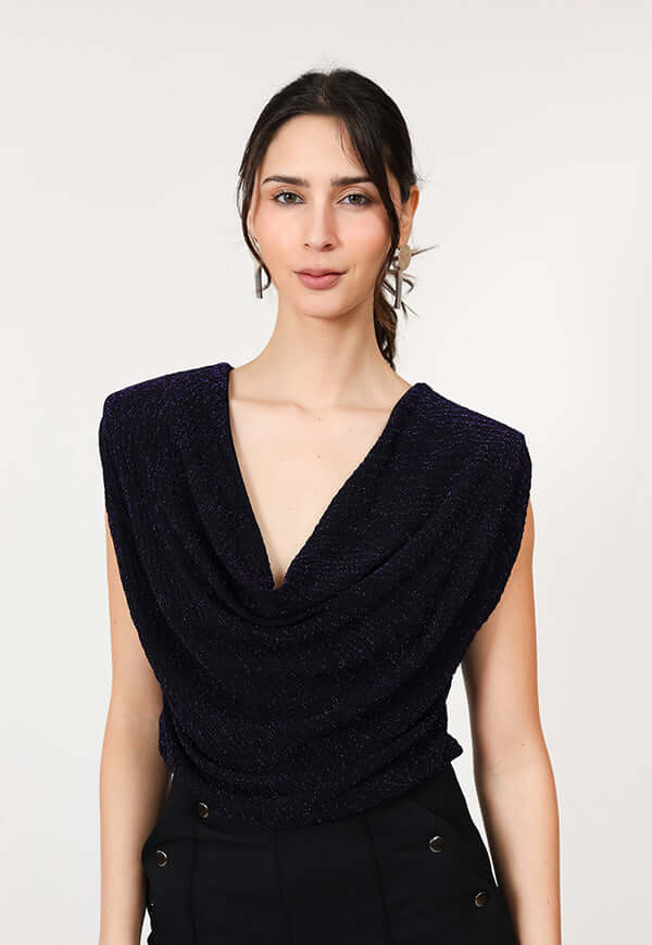 Polera Camile Negro Purpura Brillos - Diseño Chileno | Natalia Seguel lentejuelas, frente