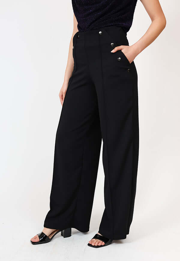 Palazzo Clare Bolsillos Negro - Diseño Chileno | Natalia Seguel, frente – diseño chileno de autor, Natalia Seguel