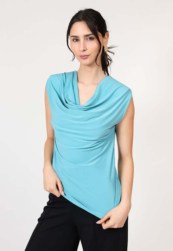 Polera Drapeada Turquesa - Diseño Chileno | Natalia Seguel, frente – diseño chileno de autor, Natalia Seguel