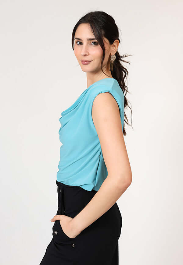 Polera Drapeada Turquesa Diseno Chileno Natalia Seguel, percha – diseño chileno de autor, Natalia Seguel