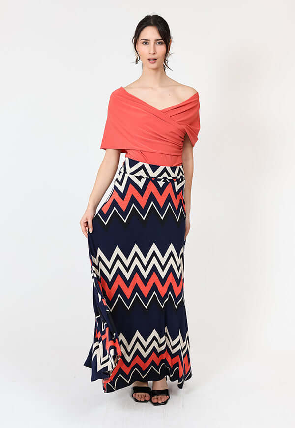 Falda Martina Azul Coral Zigzag Natalia Seguel, lateral – diseño chileno de autor, Natalia Seguel