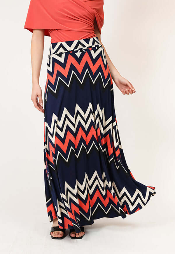 Falda Martina Azul Coral ZigZag - Diseño Chileno | Natalia Seguel, frente – diseño chileno de autor, Natalia Seguel