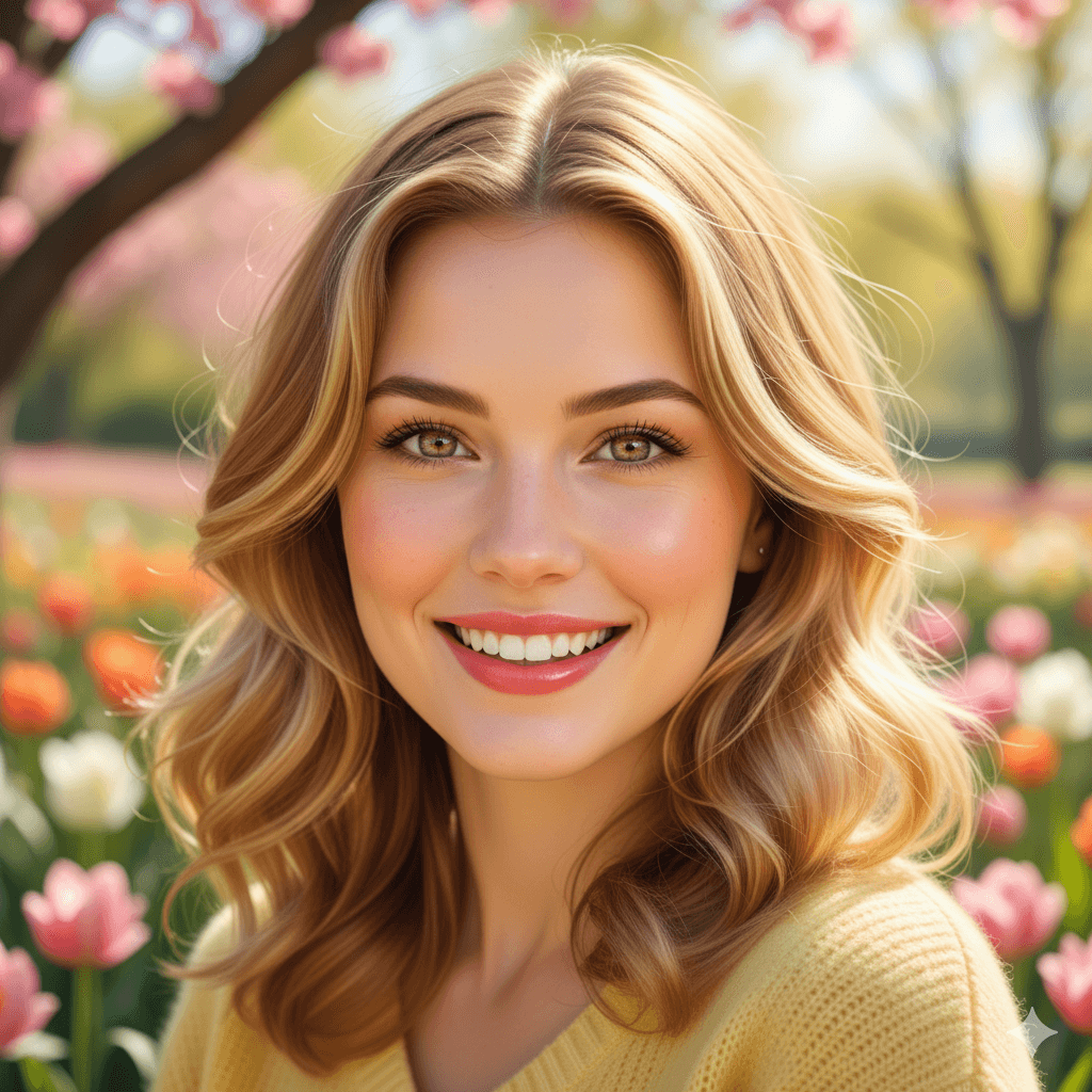 Rostro estación Primavera: cálido luminoso; brilla con coral y turquesa claro.